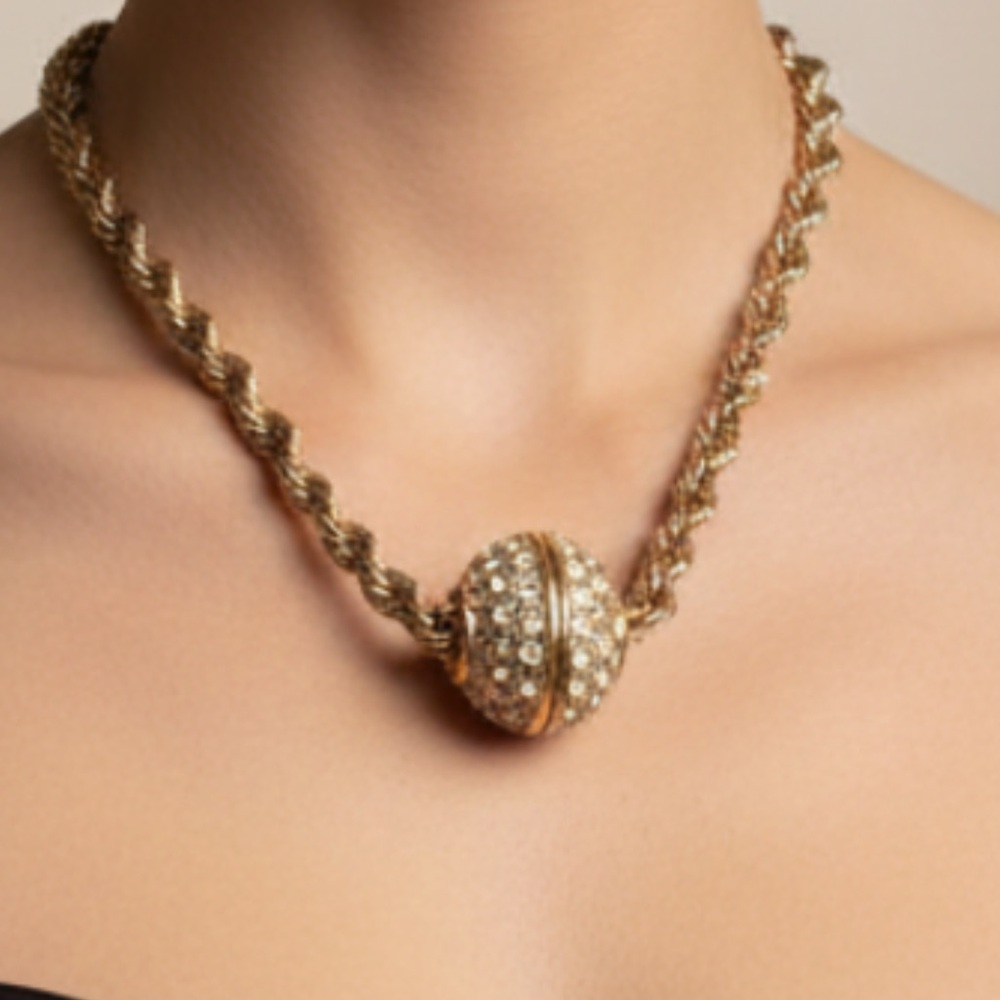 Statement necklace large bead crystals  thick chain
